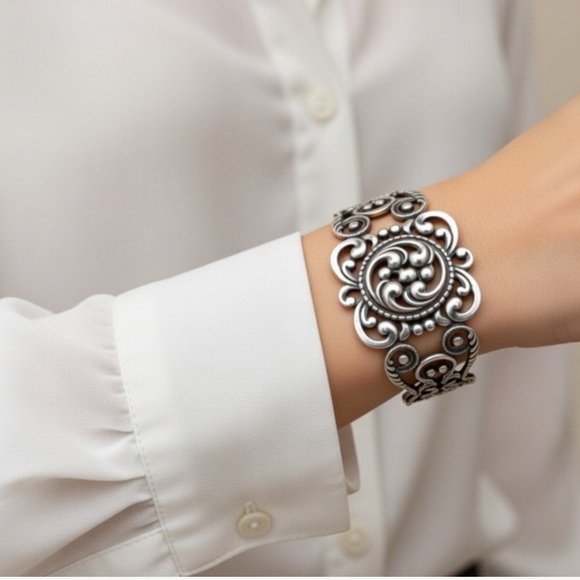 Danecraft Jewelry - Sterling Silver Vintage Danecraft Filigree Art Nouveau Cuff Bracelet 6 inch